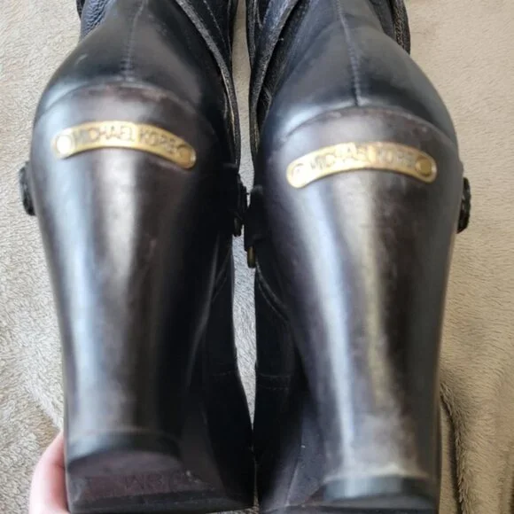 Michael Kors black leather round toe mid calf heeled boots size 8 - Picture 12 of 16